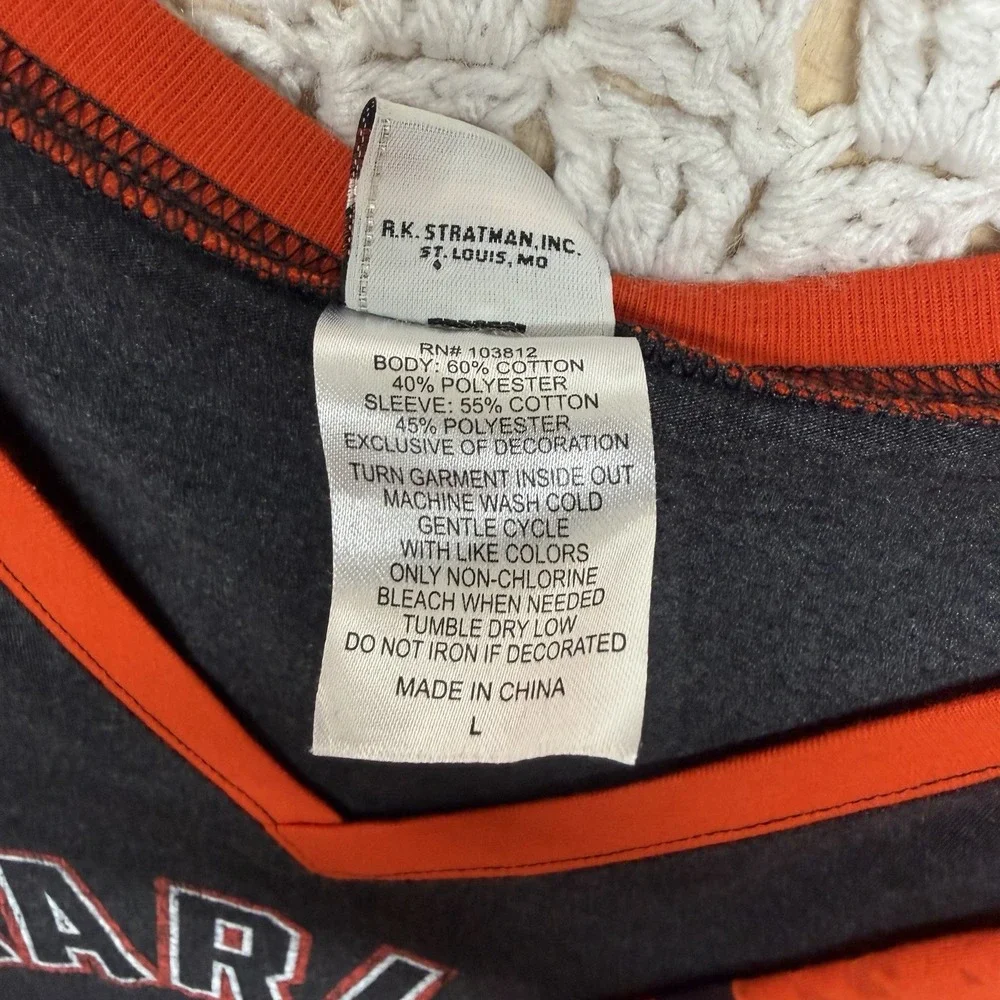 Harley Davidson Top Shirt Women Size L Black orange Motorcycle 3/4 Sleeve V Neck - Picture 8 of 10